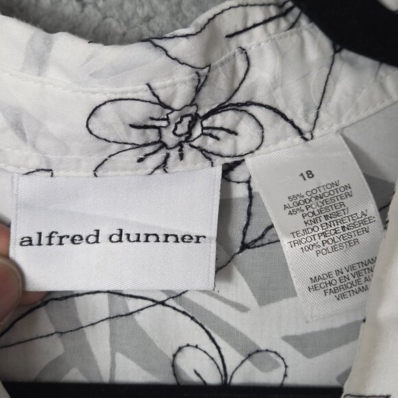 ALFRED DUNNER Floral Blouse Semi Sheer Top 18 White Black Boho Office Siren - Picture 7 of 8
